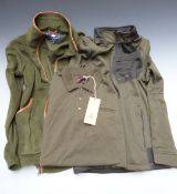 Three ShooterKing gentleman's shooting garments comprising two jackets (S and M) and a polo shirt (