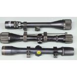 Three ASI rifle scopes Superscope 4-12x40, De Luxe 4x32 and 4x40, all with scope mounts.
