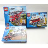Three Lego building sets City Fire Helicopter 60010 (2013), City Prisoner Transporter 60043 (2014)