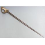 Royal Navy 1827 pattern officer's sword with solid gilt brass half basket hilt, fouled anchor
