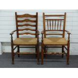 Pair of ladderback rush seated chairs