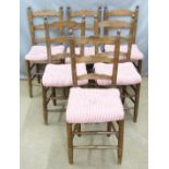 Six French ladderback rush seated chairs