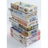 Eight Matchbox, FROG, Heller, Airfix and similar 1:72 scale plastic model kits including