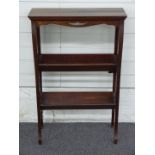 Edwardian mahogany double sided trough style bookcase with pieced decoration, W57 x D21 x H89