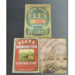 Three shotgun and rifle cartridge advertising display cards Nobel's Sporting Ballistite, Eley's