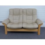 Ekornes leather two seat reclining sofa, W174 x D86 x H96cm