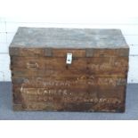 A 19thC metal-bound seaman's hardwood trunk, possibly teak, W94 x D56 x H58cm