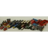 A collection of diecast and tinplate model vehicles, model railway accessories etc including