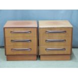 A pair of G Plan retro bedside chests of three drawers, W48 x D44 x H52cm