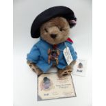 Steiff Danbury Mint limited edition Paddington Bear Teddy bear with grey mohair, black hat, blue