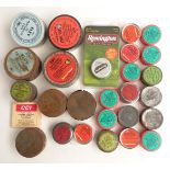 Twenty-seven tins of percussion caps including F Joyce & Co, Navy Arms Co, Eley, Remington Black