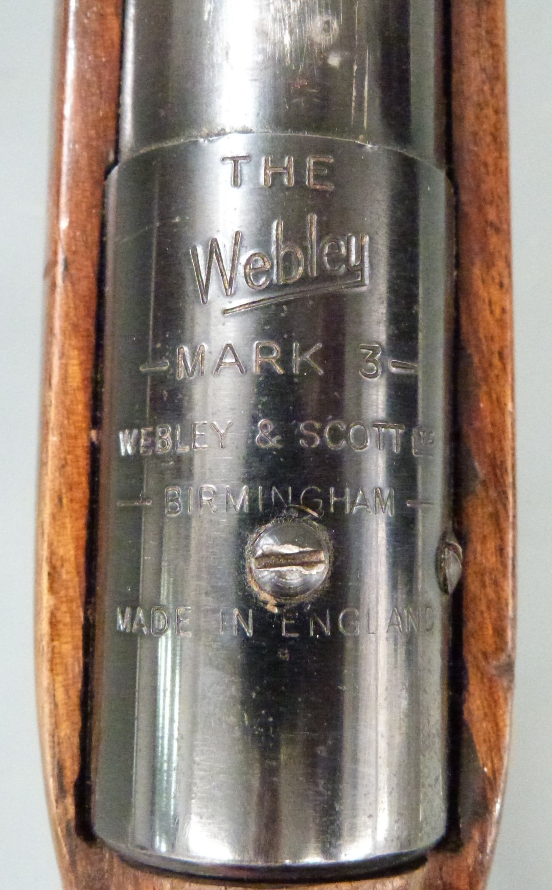 Webley Mark 3 .22 air rifle with semi-pistol grip, named plaque inset to the stock and adjustable - Image 4 of 5