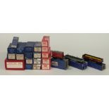 Twenty-two Hornby Dublo 00 gauge wagons, tankers, coaches and similar rolling stock including Esso