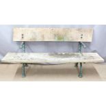 A cast metal garden bench with faux branch decoration, planked oak seat and back rest, W198 x D60