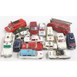 Sixteen Corgi, Dinky Toys and similar diecast model emergency vehicles including Fire Chief