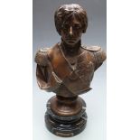 A modern bronze bust of Nelson with brass 'Fredericks' plaque, 35cm tall including plinth