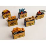 Six Matchbox Moko Lesney 1-75 series diecast model vehicles 3, 6, 16, 18, 24 and 28, all in original