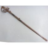 British 1827 pattern rifle officer's sword with strung bugle to the hilt cartouche, 81cm fullered