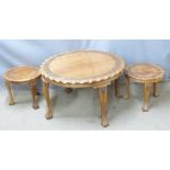 Circular oak side table and two similar tables, largest diameter 76 x H47cm