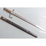 Turkish 1890 pattern sword bayonet with some clear markings, 45cm fullered blade and leather