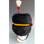 British Army Royal Gloucestershire Hussars full dress fur busby/hat with plain scarlet bag and