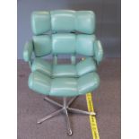 Bruno Mathesson Jetson style retro leather swivel desk chair raised on chrome base, 89cm tall.