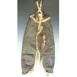 WW2 United States Air Force type A-3 leather fleece-lined flying trousers with leather straps,