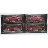 Four Burago 1:18 scale diecast model Ferrari sports cars comprising F40 1987 3032, 455GT 1992