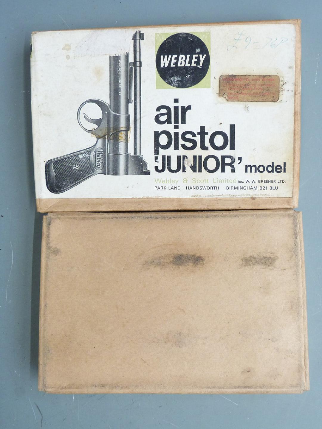 Webley Junior .177 air pistol with named and chequered grips, serial number 248, in original box. - Image 5 of 5