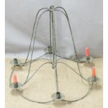 A hanging metal six-branch candelabra, d64 x H56cm