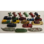 Twenty Dinky Toys diecast model vehicles including HMW, Alfa-Romeo, Cooper-Bristol, Maserati, Land