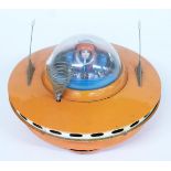 KO Toys Yoshiya Japan tinplate battery operated Space Patrol Bump 'n' Go model spaceship with orange
