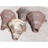 Four cast iron rainwater hoppers / planters, tallest 32cm