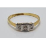 Art Deco 18ct gold ring set with diamonds in a platinum setting in vintage box, 2.3g, size P