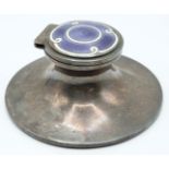 Hallmarked silver and purple and white guilloché enamel capstan inkwell, Birmingham circa mid