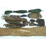 Five 19thC embroidery, beadwork and cut steel misers' purses, longest 50cm