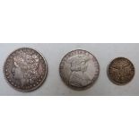 1898 Morgan USA dollar together with a 1916 quarter and a Maximillian I 50 Austrian shillings