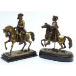 Two 19th or early 20thC brass/bronze figures on horseback, height of taller 28cm