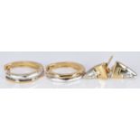 Two pairs of 9ct bi-coloured gold earrings set with cubic zirconia, 6.5g