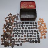 A tin containing a collection of worn Georgian copper, includes some gradeable examples and