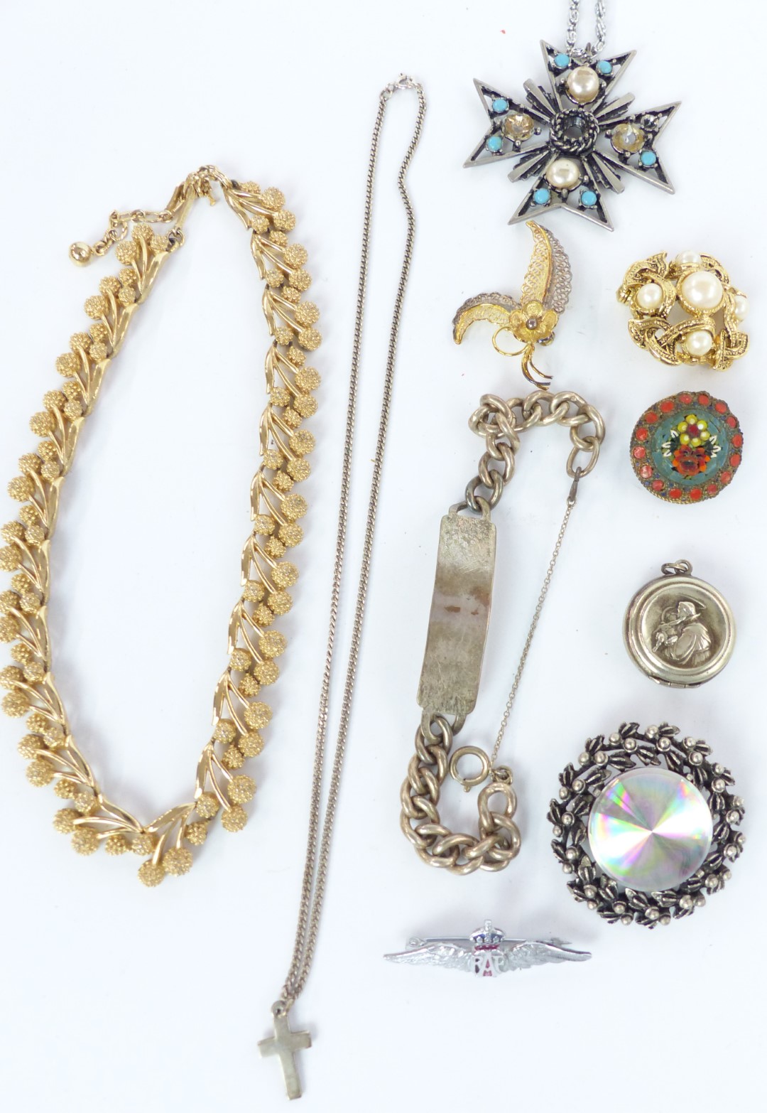 A collection of costume jewellery including Trifari necklace, silver identity bracelet, silver - Image 2 of 2