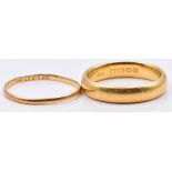 Victorian 22ct gold wedding band/ ring, Birmingham 1869, size K and a 22ct gold wedding band/ring,