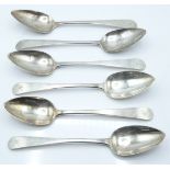 Georgian set of six hallmarked Scottish silver table spoons, Edinburgh 1806 maker John Zeigler,