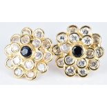 A pair of 18ct gold earrings set with a sapphire and cubic zirconia, 4.8g