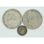 Two 1819 George III crowns and a 1816 bull head sixpence