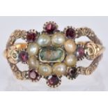 Victorian mourning ring set with seed pearls and foiled garnets, 2.4g, size O