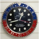 Rolex Oyster Perpetual GMT-Master II dealer's shop display advertising wall clock with black dial,