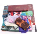 A collection of scarves including Liberty and Jacqumar, vintage 'Gloves' box, etc