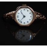 Buren 9ct gold ladies wristwatch with blued Breguet hands, black Arabic numerals, gilt minute