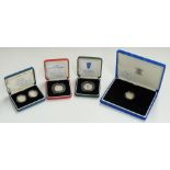 Royal Mint 1999-2000 UK Silver Proof £1 Millennium Two-Coin Set and two 50p EEC and NHS, all cased